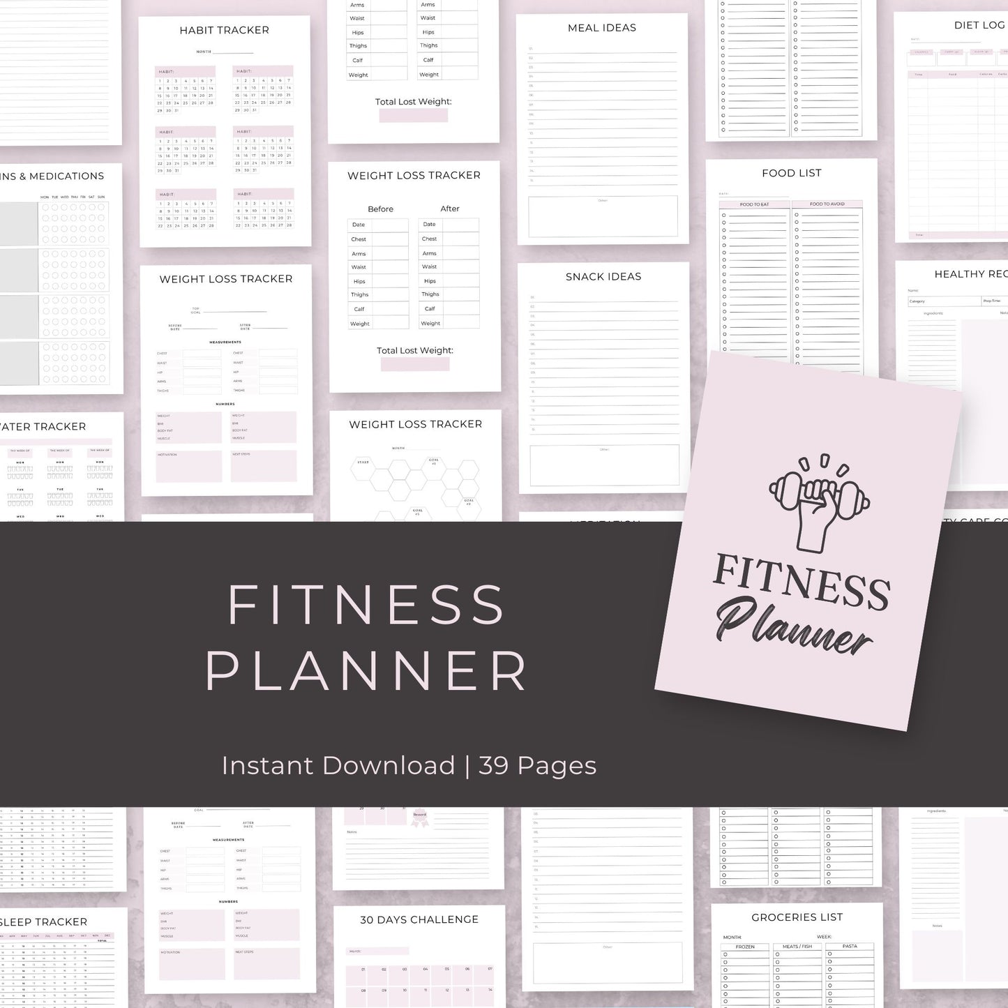 39-Page Fitness Planner | Printable Workout, Health & Meal Tracker