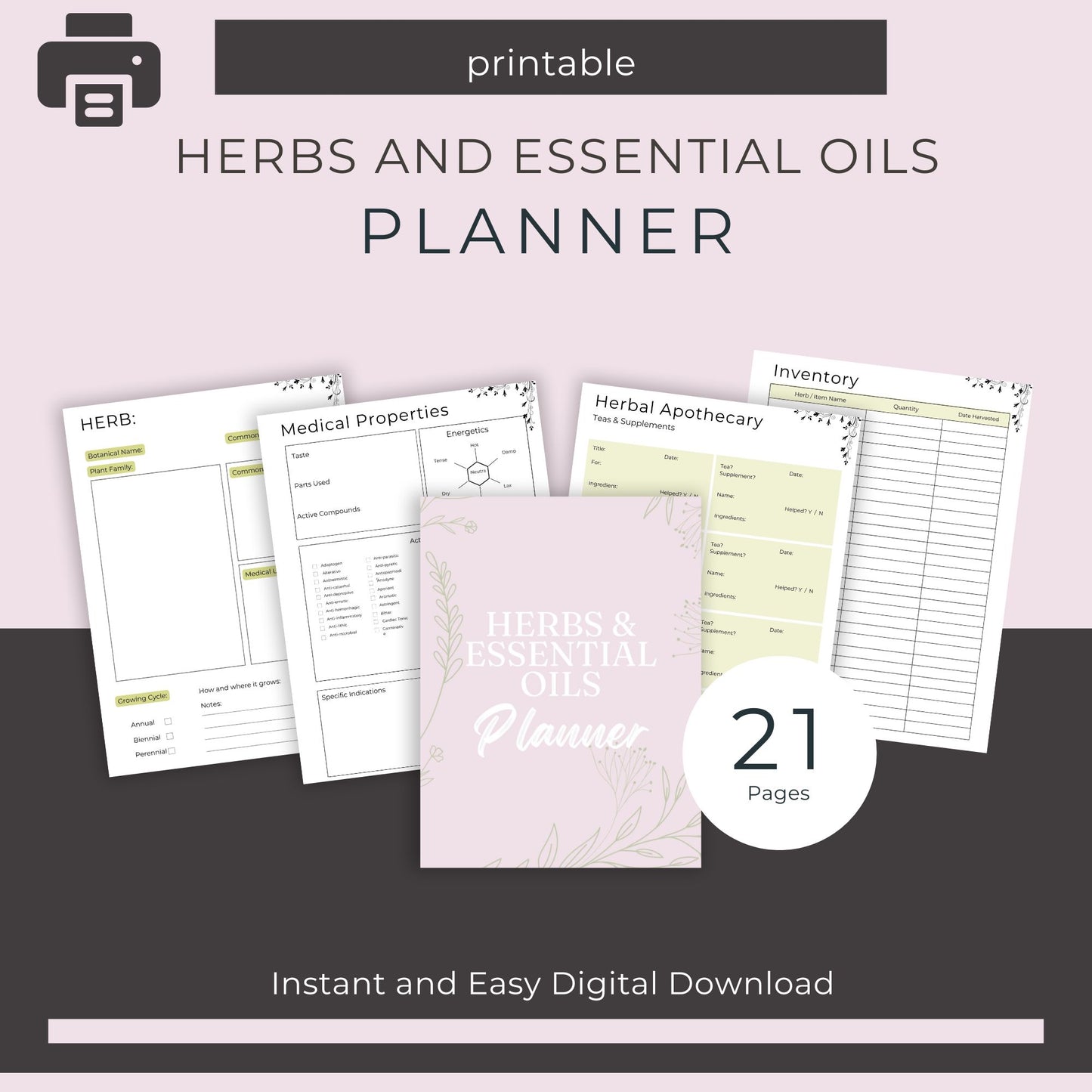 21-Page Herbs and Essential Oils Planner | Herbal Journal, Recipes, Foraging & Inventory