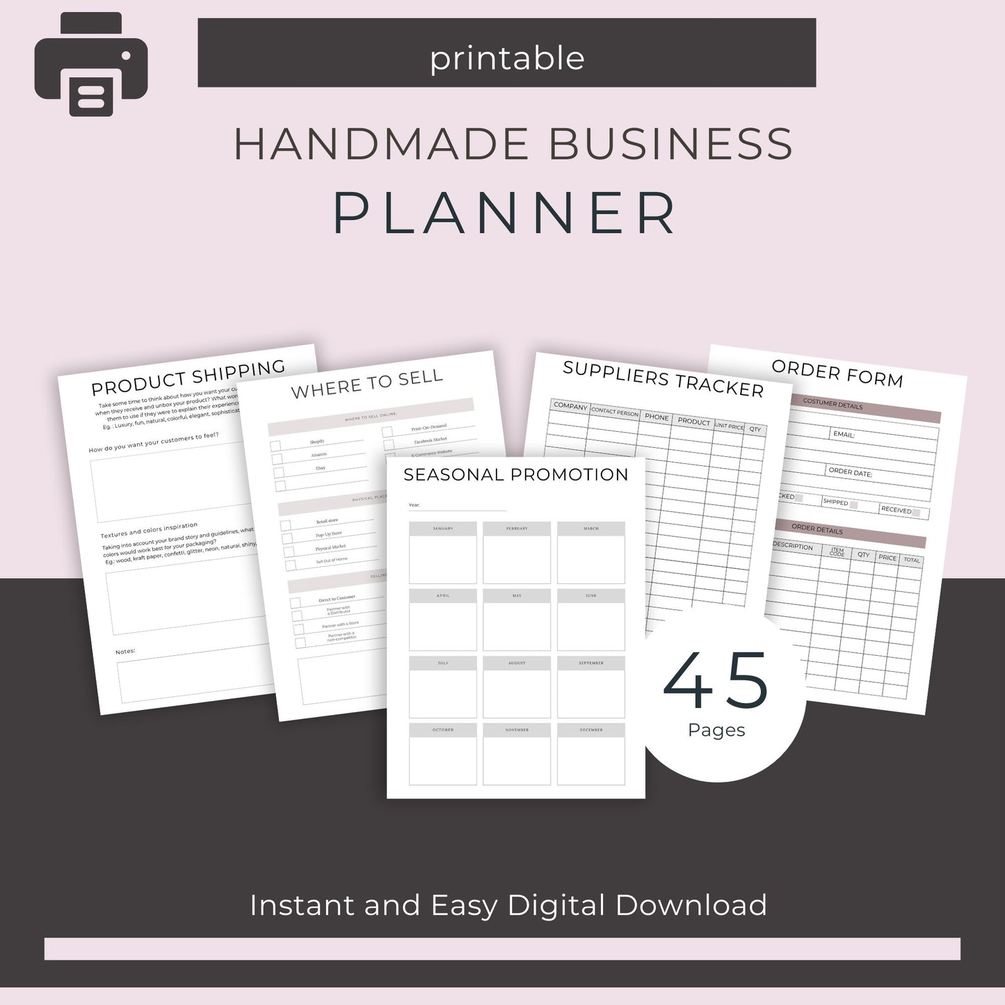 Handmade Business Planner – 45-Page Printable Organizer for Makers & Crafters"