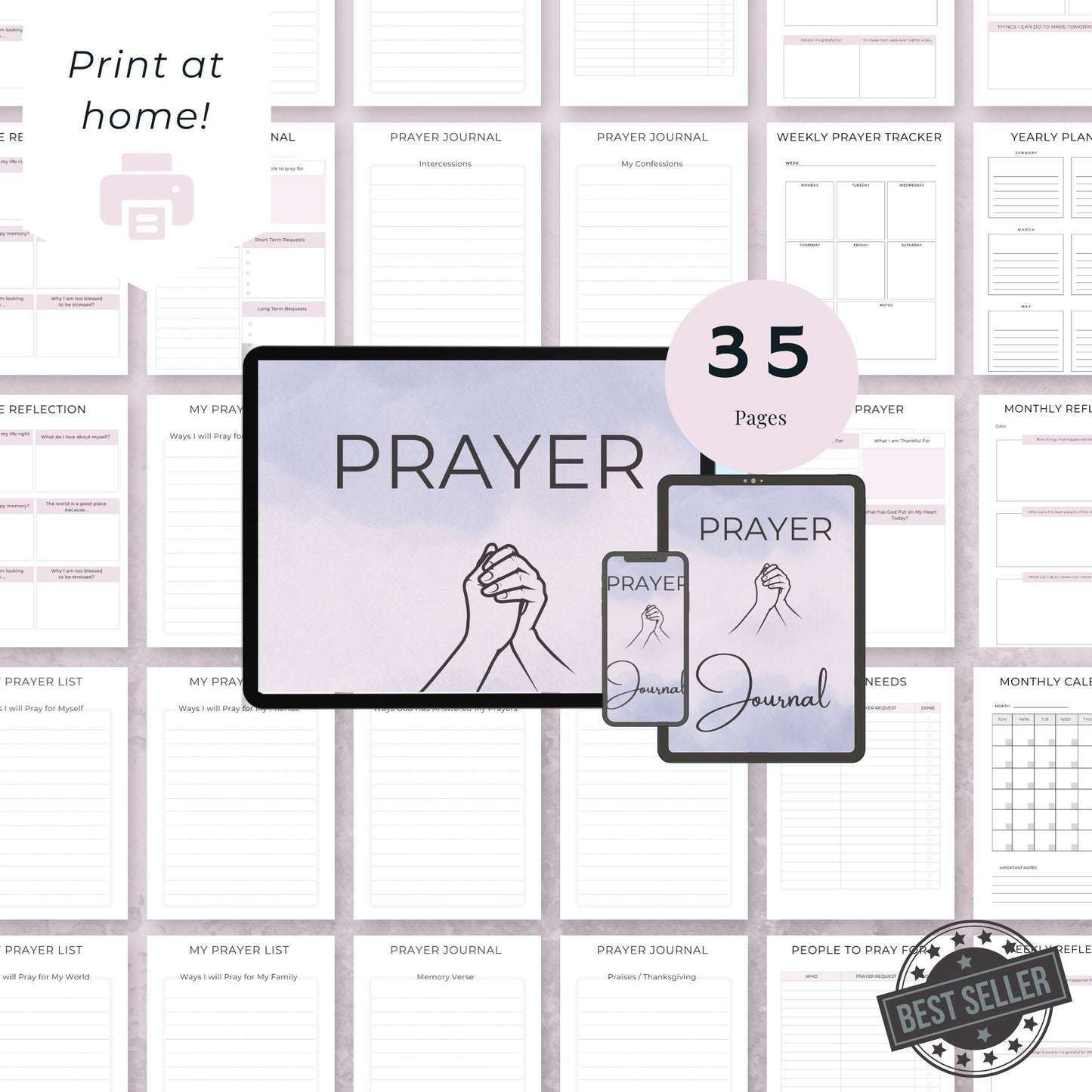 35-Page Prayer Journal | Faith-Based Gratitude & Reflection Workbook