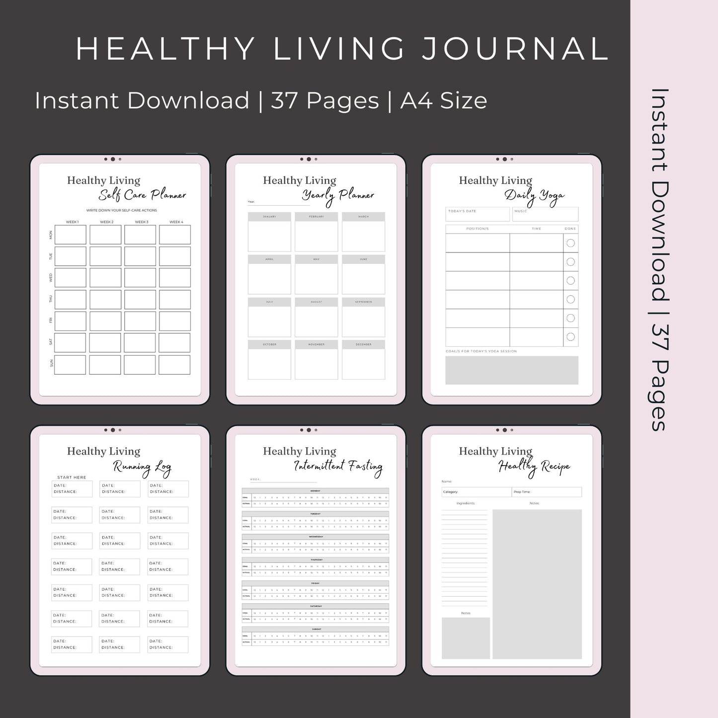 34-Page Healthy Living Journal | Meal, Fitness, Mood, and Habit Trackers | Self-Care Planner