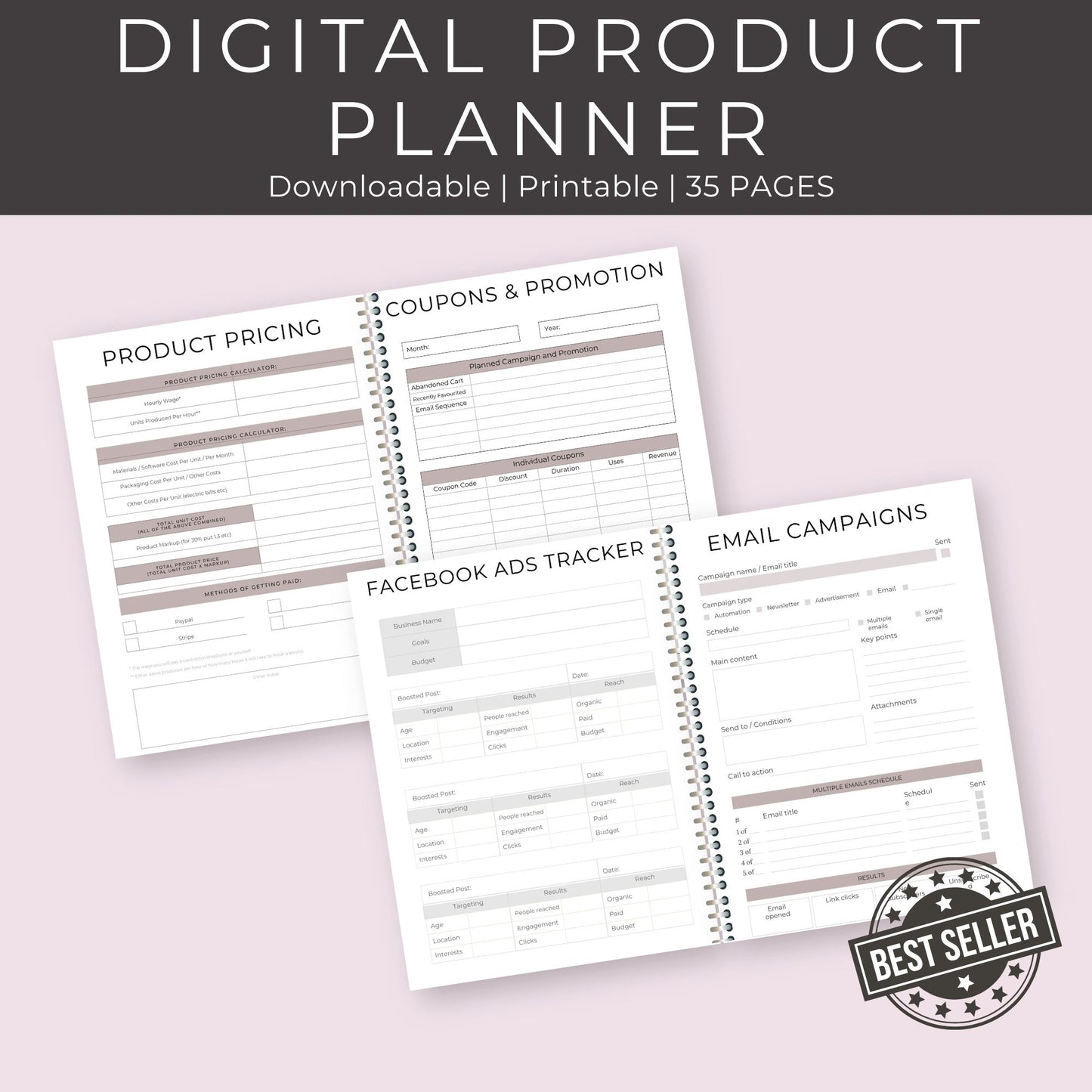 Digital Product Planner – 35-Page Printable Organizer for Creators & Entrepreneurs