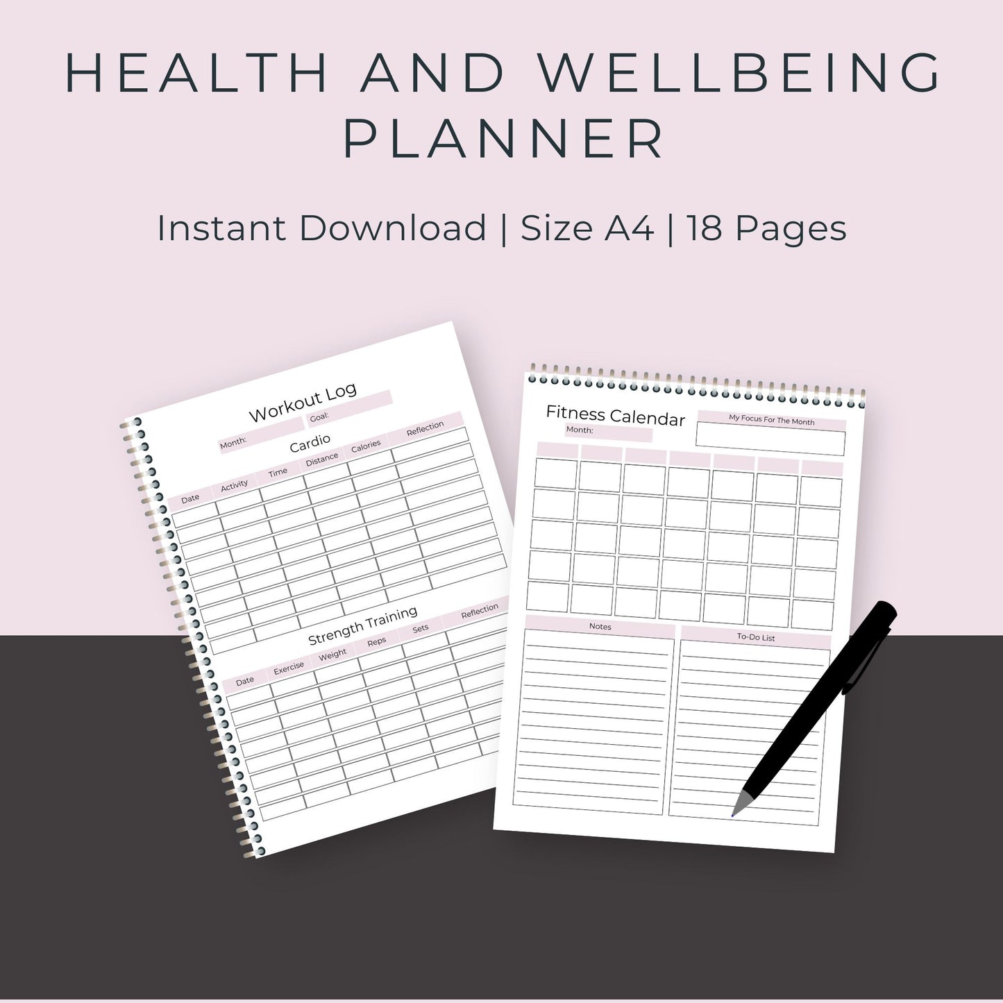 18-Page Health & Wellness Planner | Fitness, Nutrition, & Self-Care Organizer