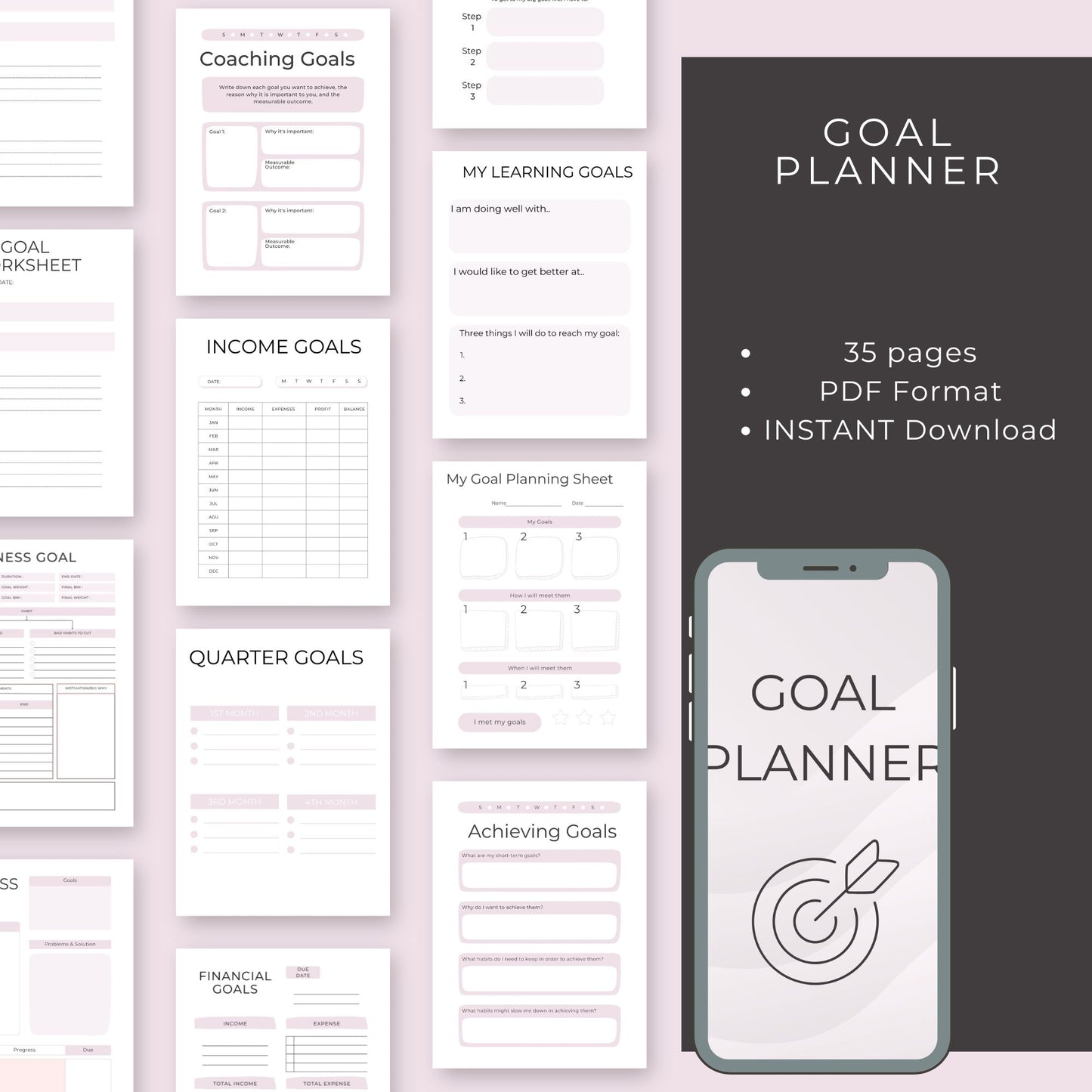 Goal Planner – 35-Page Printable Guide for Goal Setting & Achieving Success