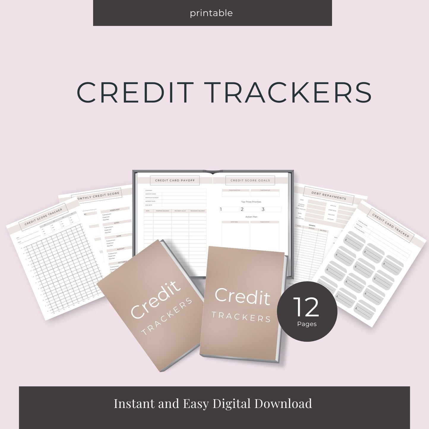 Credit Trackers Bundle – 12 Pages for Monitoring Credit and Managing Debt