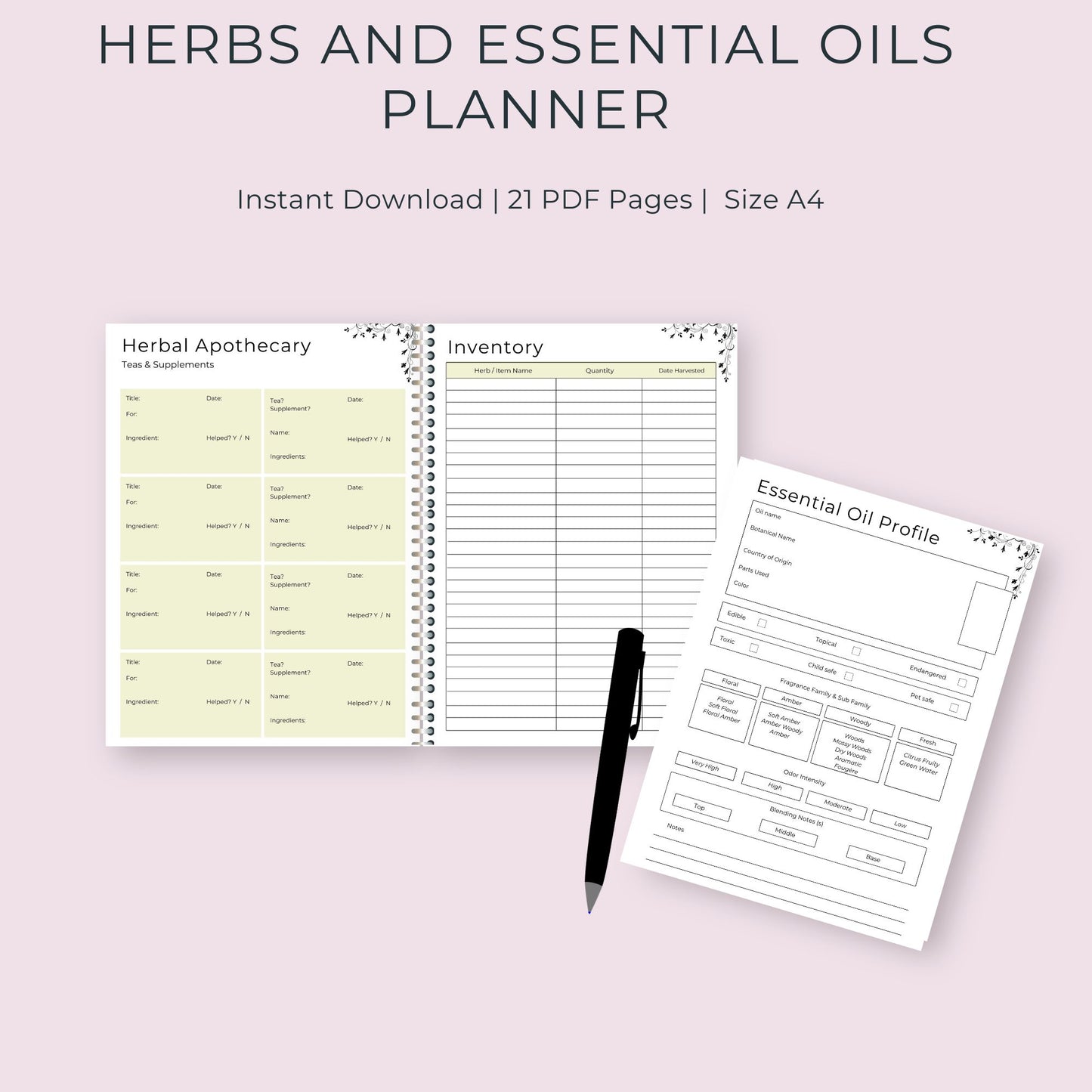 21-Page Herbs and Essential Oils Planner | Herbal Journal, Recipes, Foraging & Inventory