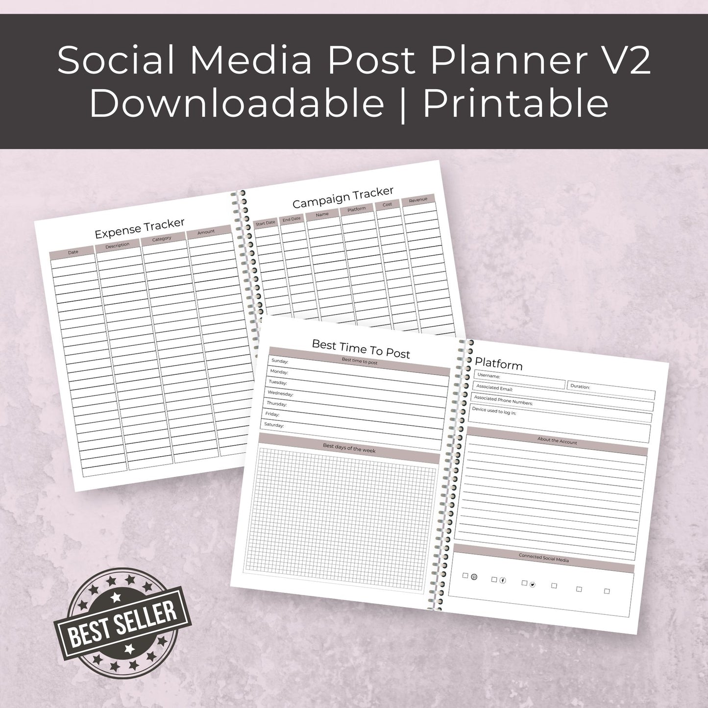 38-Page Social Media Post Planner V2 | Content Planner for Creators & Businesses | Digital Download