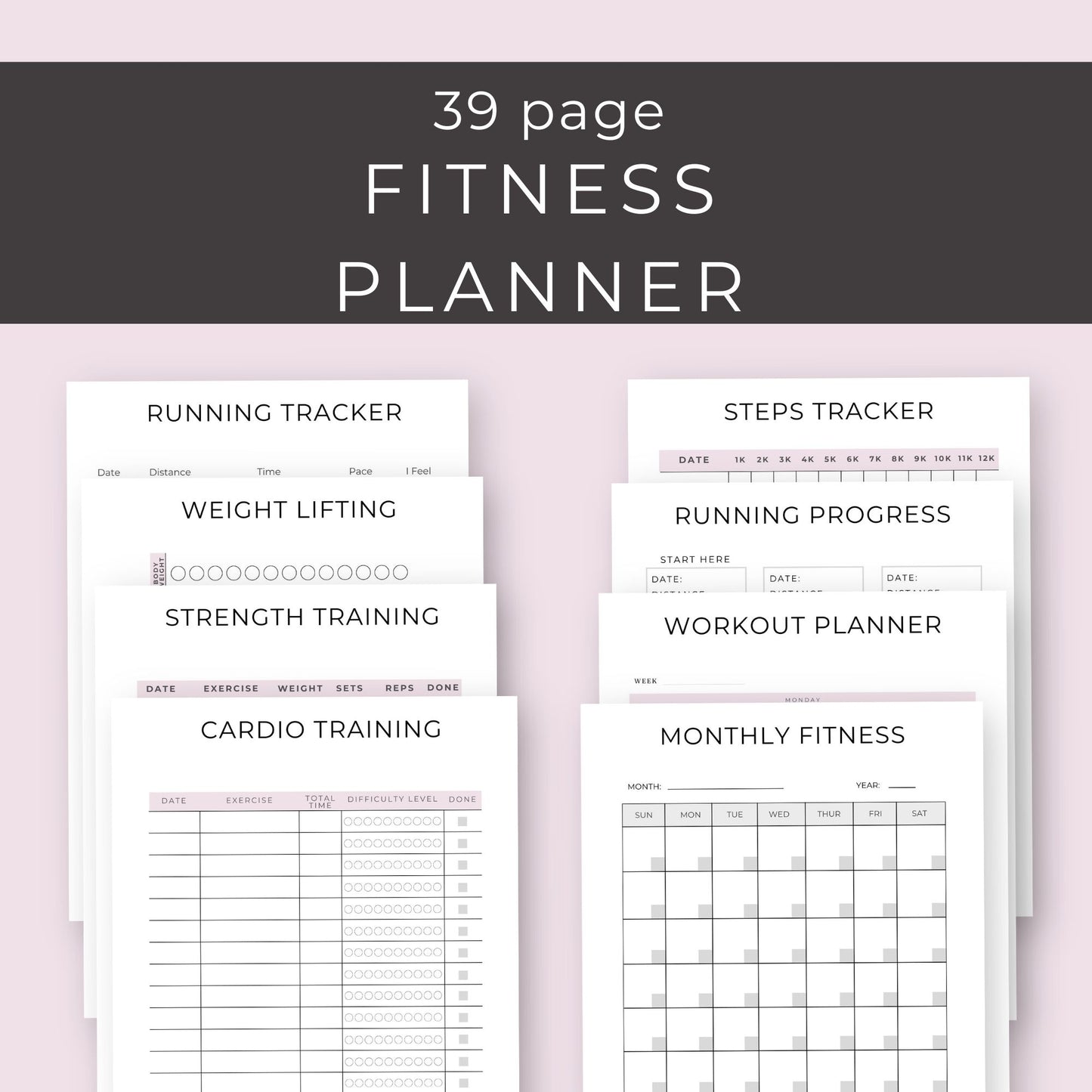 39-Page Fitness Planner | Printable Workout, Health & Meal Tracker