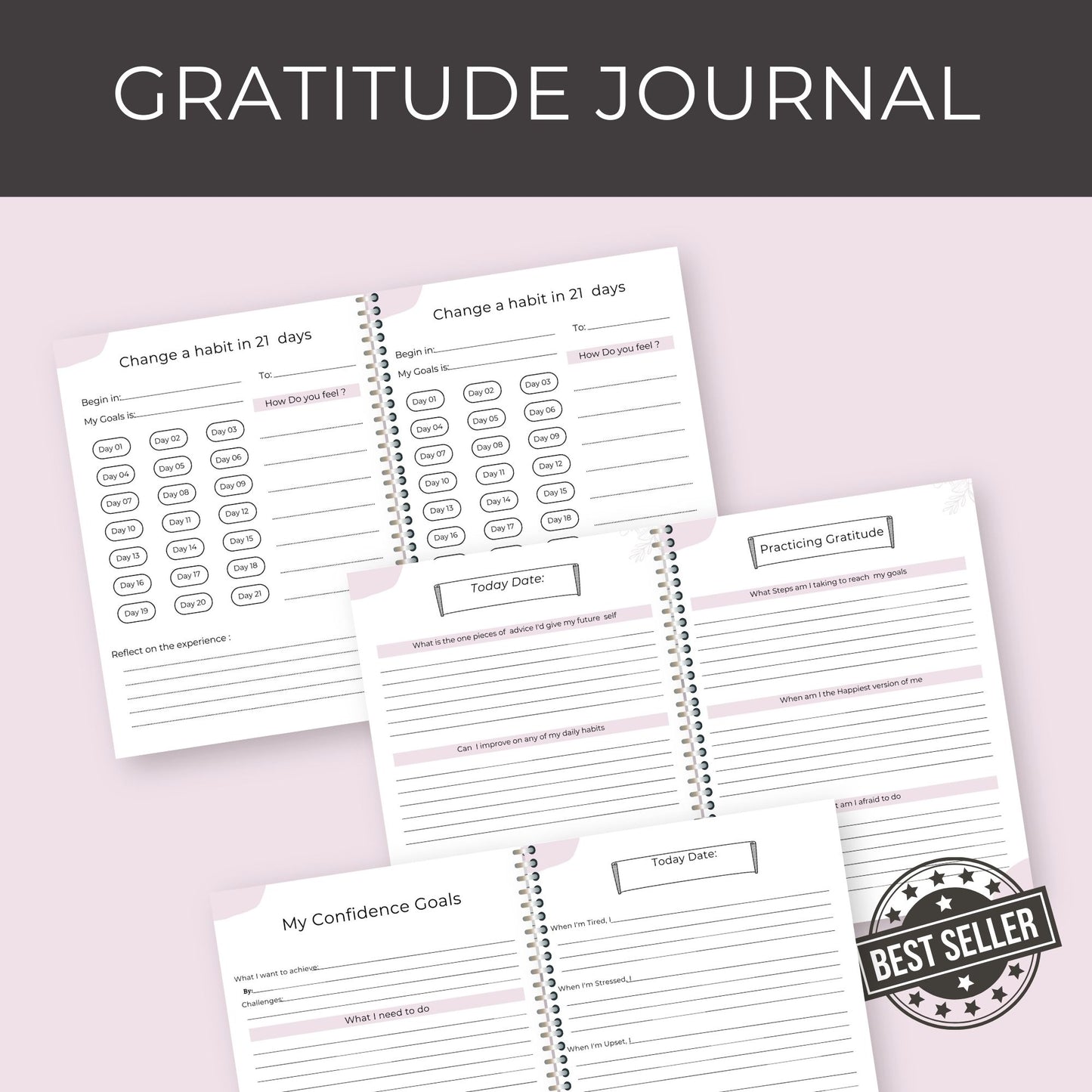 30-Page Gratitude Journal | Daily Prompts, Self-Reflection & Habit Tracking