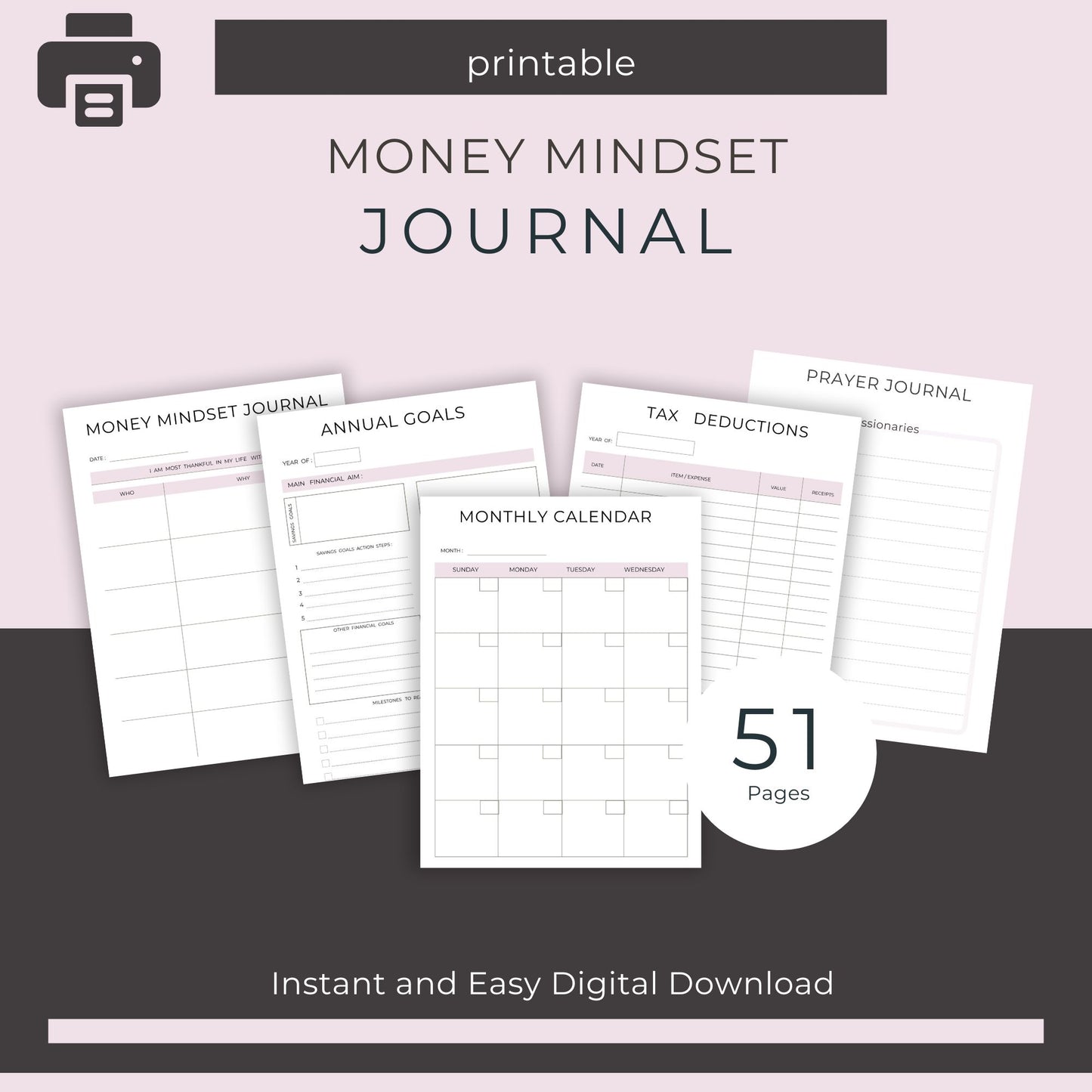 51-Page Money Mindset Journal | Financial Freedom & Wealth Building Planner