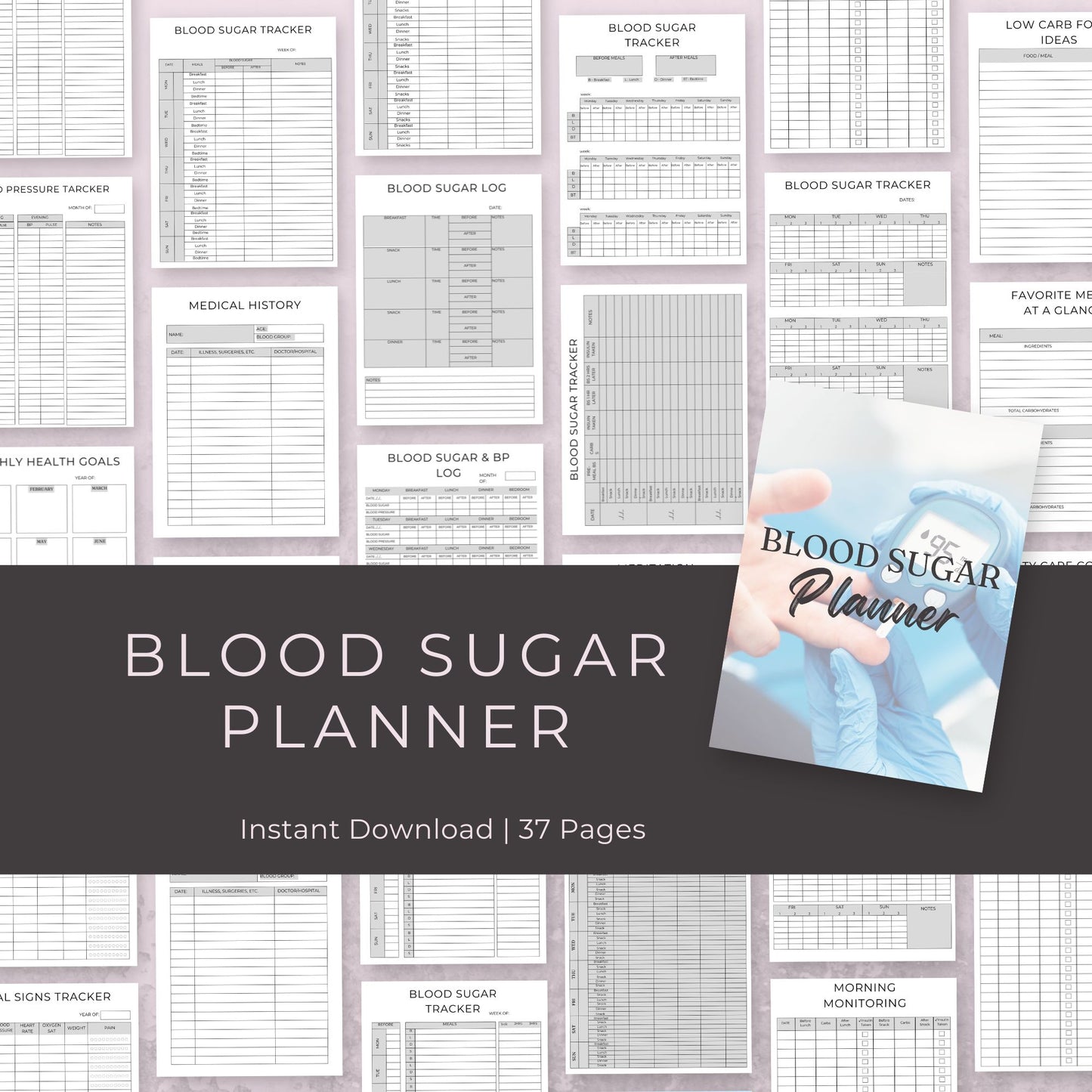 37-Page Blood Sugar Planner | Printable Diabetes Log & Health Tracker