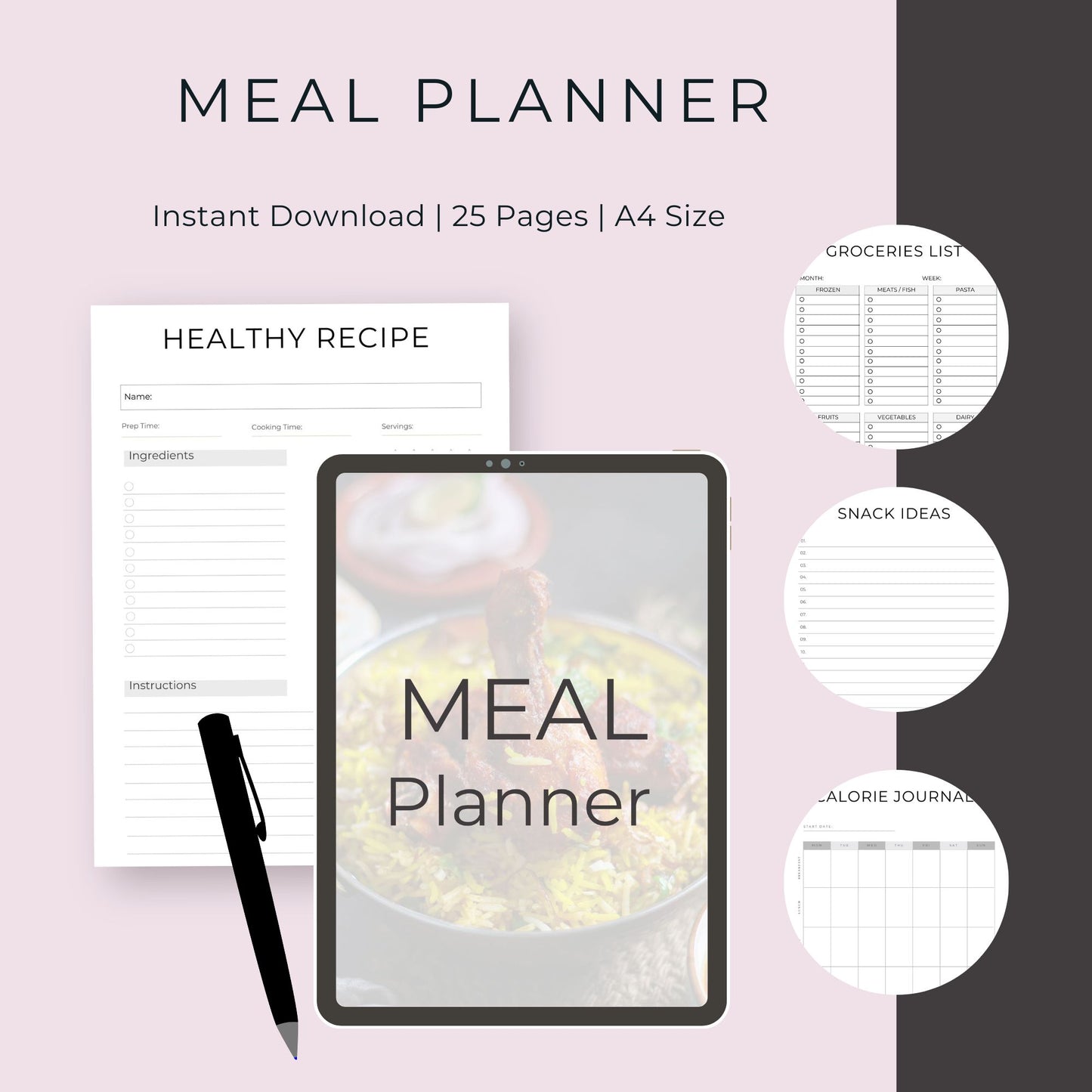 25-Page Meal Planner | Daily, Weekly, Monthly Meal Planning & Recipe Organizer