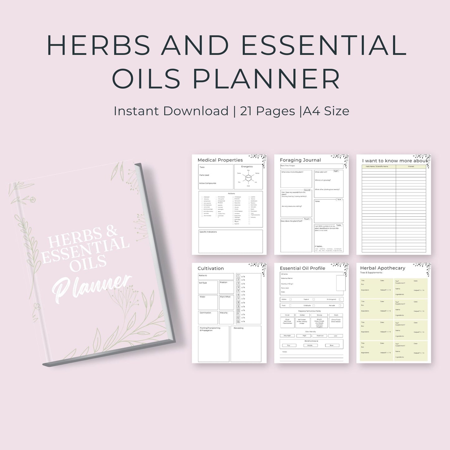 21-Page Herbs and Essential Oils Planner | Herbal Journal, Recipes, Foraging & Inventory