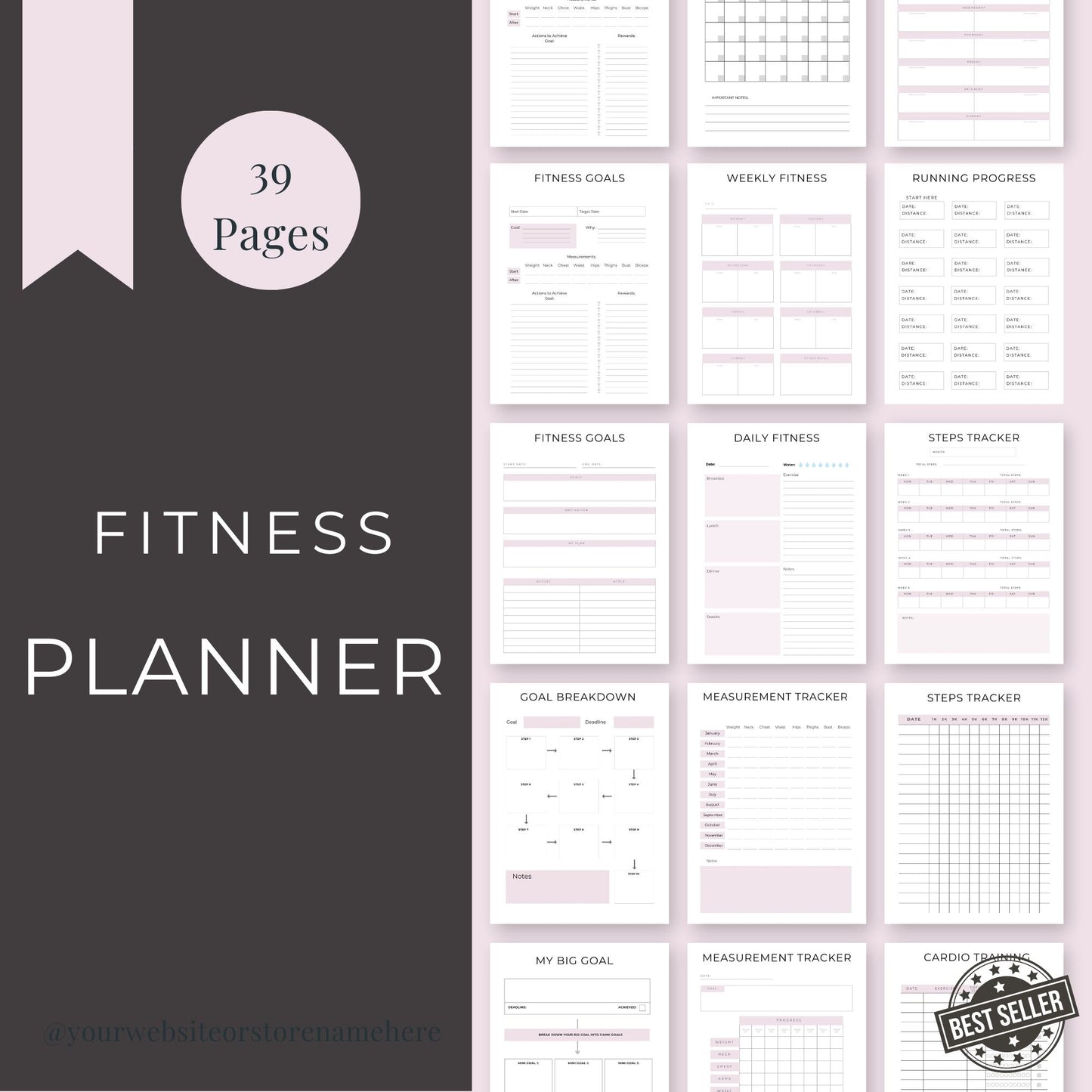 39-Page Fitness Planner | Printable Workout, Health & Meal Tracker