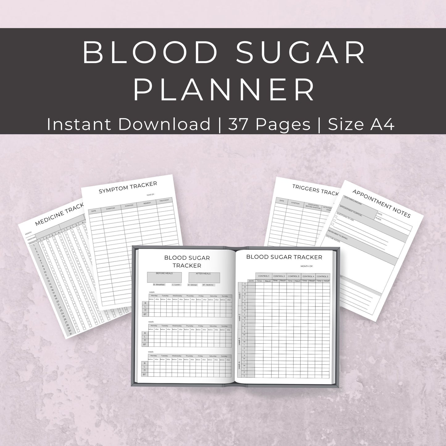 37-Page Blood Sugar Planner | Printable Diabetes Log & Health Tracker