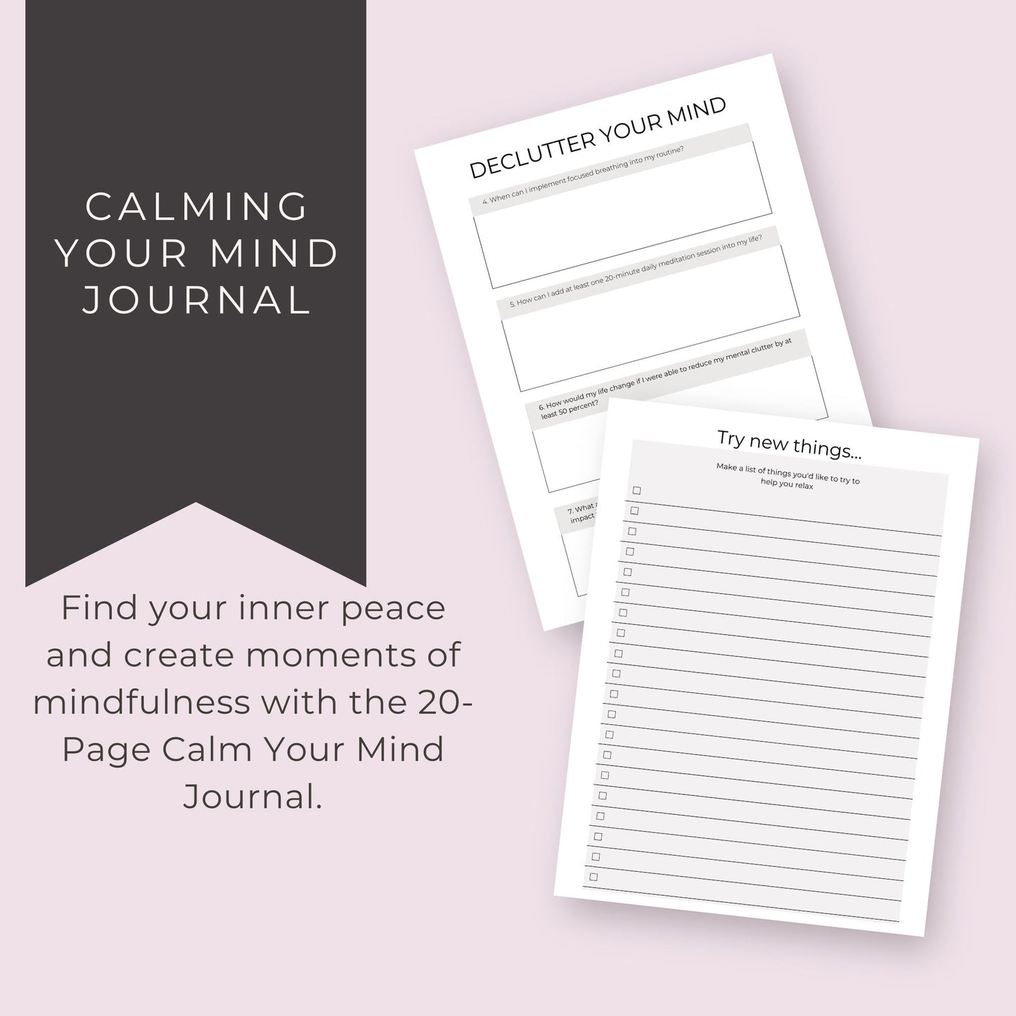 20-Page Calm Your Mind Journal | Guided Relaxation & Mindfulness Activities