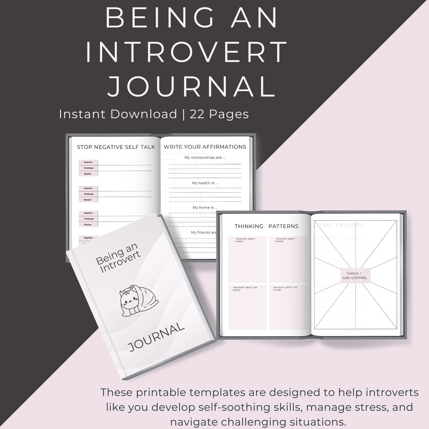 22-Page Introvert Journal Templates: Self-Soothing, Coping, and Relaxation Tools