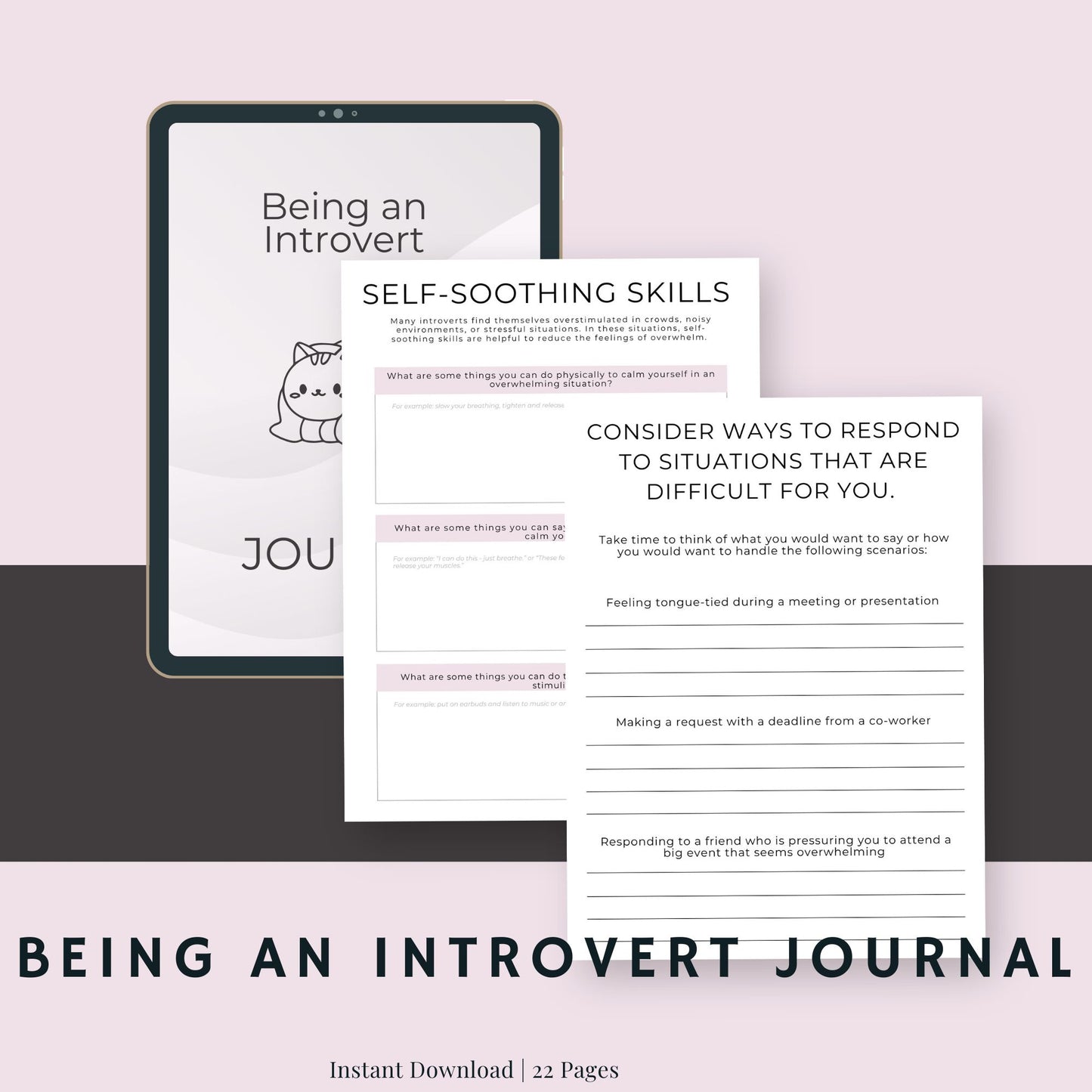 22-Page Introvert Journal Templates: Self-Soothing, Coping, and Relaxation Tools