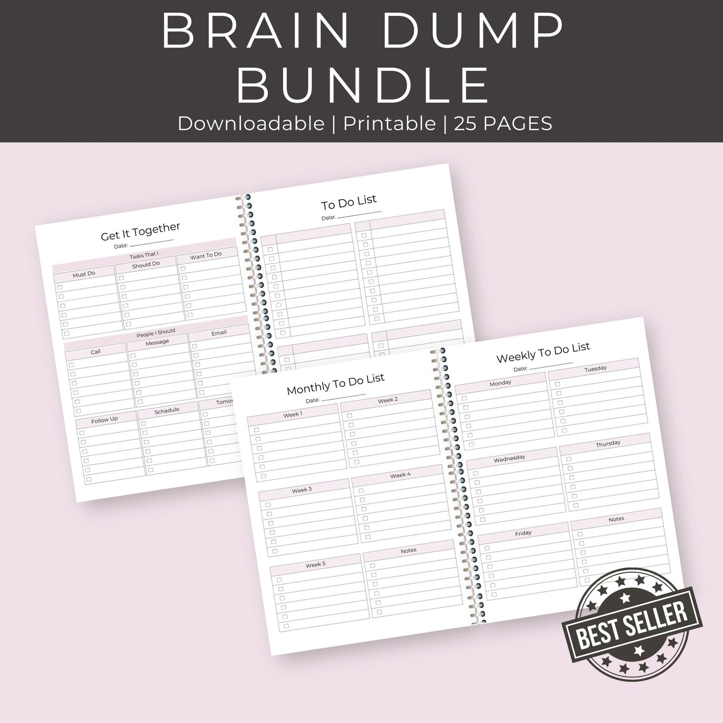 Brain Dump Bundle – 28-Page Printable Planner for Productivity & Organization