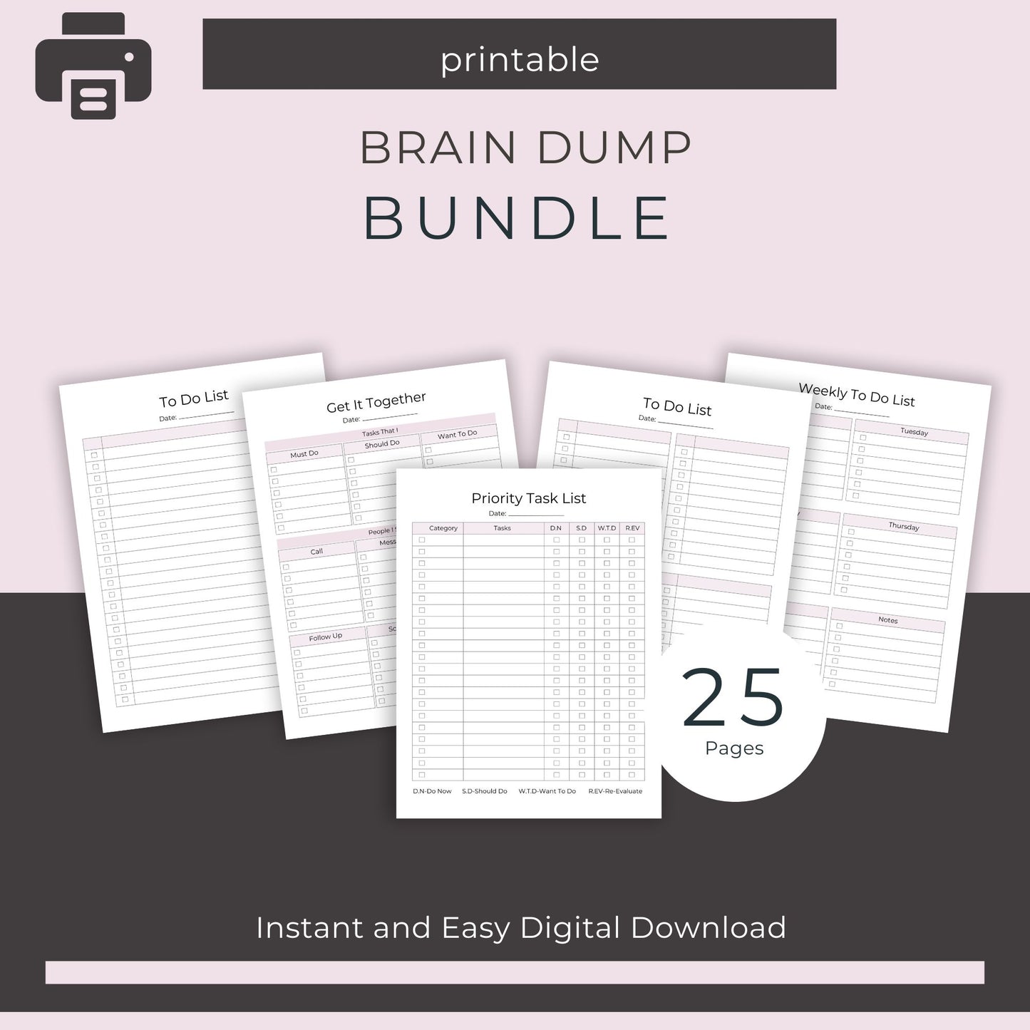 Brain Dump Bundle – 28-Page Printable Planner for Productivity & Organization