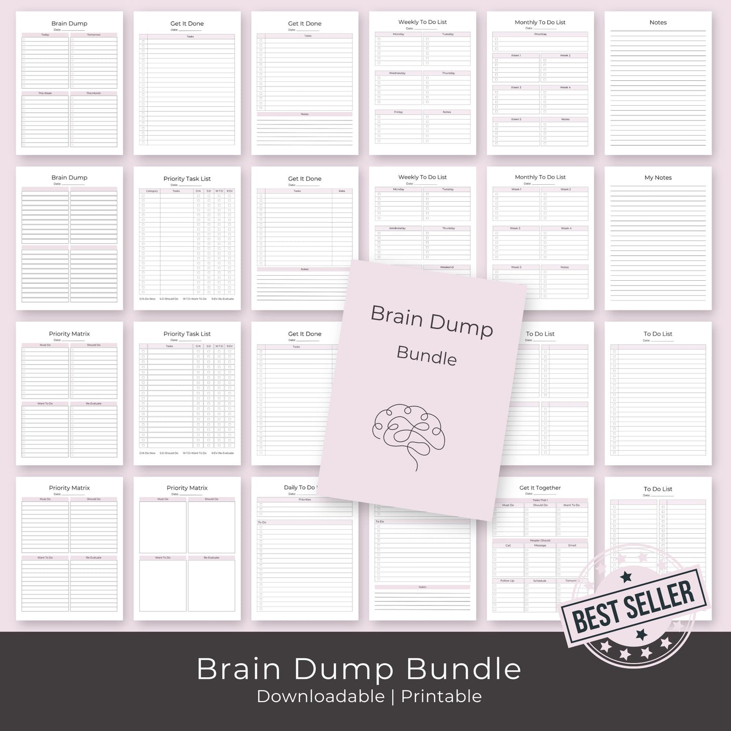 Brain Dump Bundle – 28-Page Printable Planner for Productivity & Organization