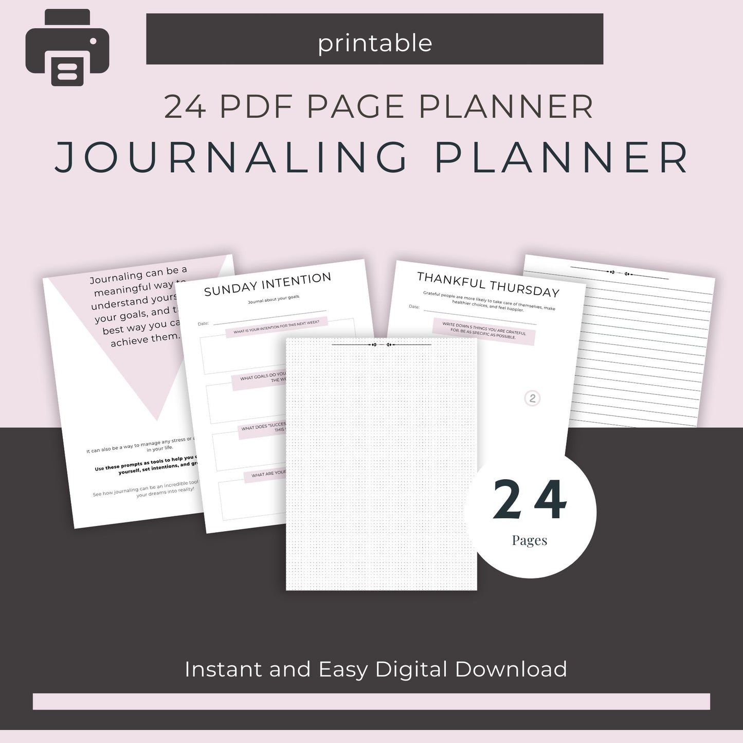 24-Page Journaling Planner: Habit Tracker & Daily Prompts with Styled Blank Pages