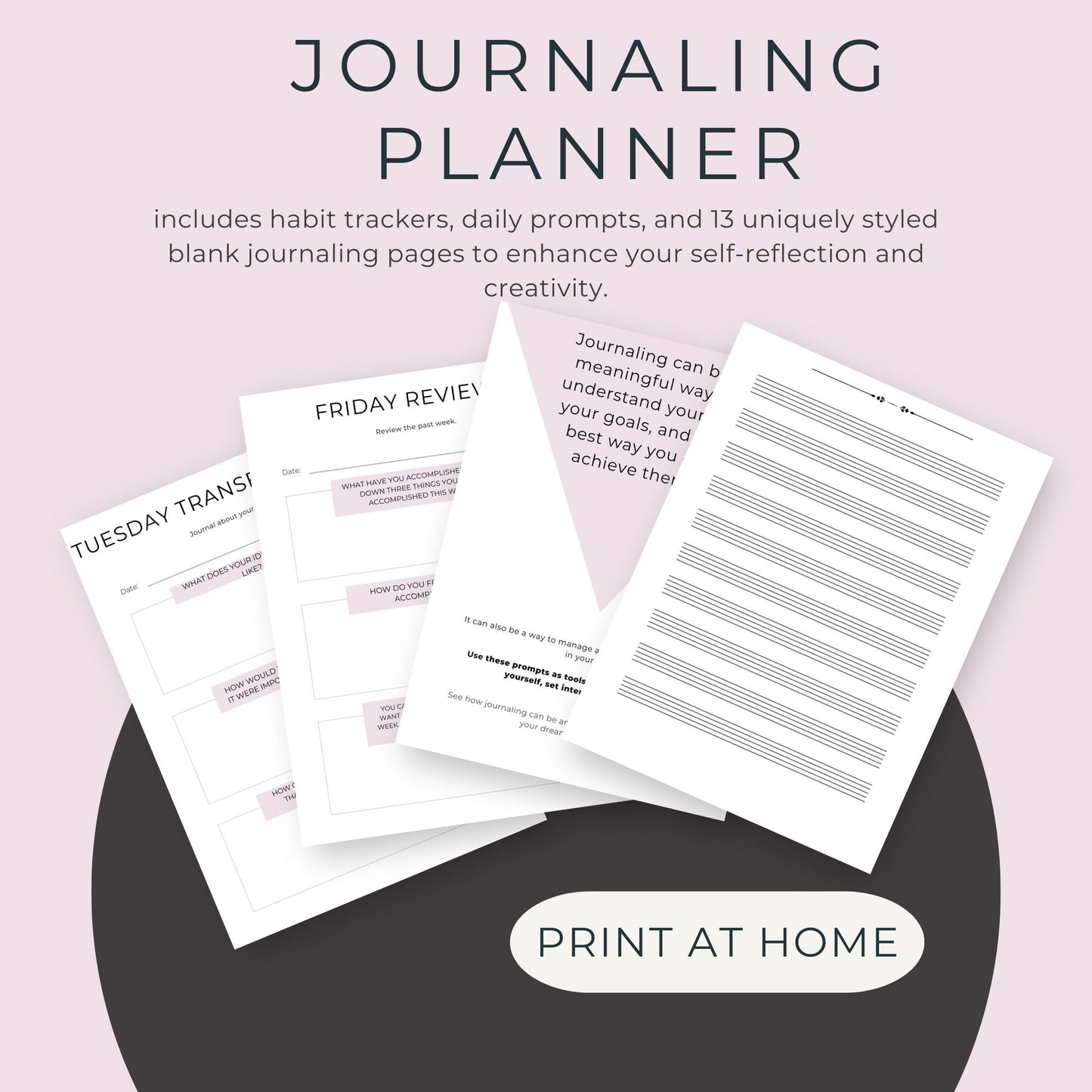 24-Page Journaling Planner: Habit Tracker & Daily Prompts with Styled Blank Pages