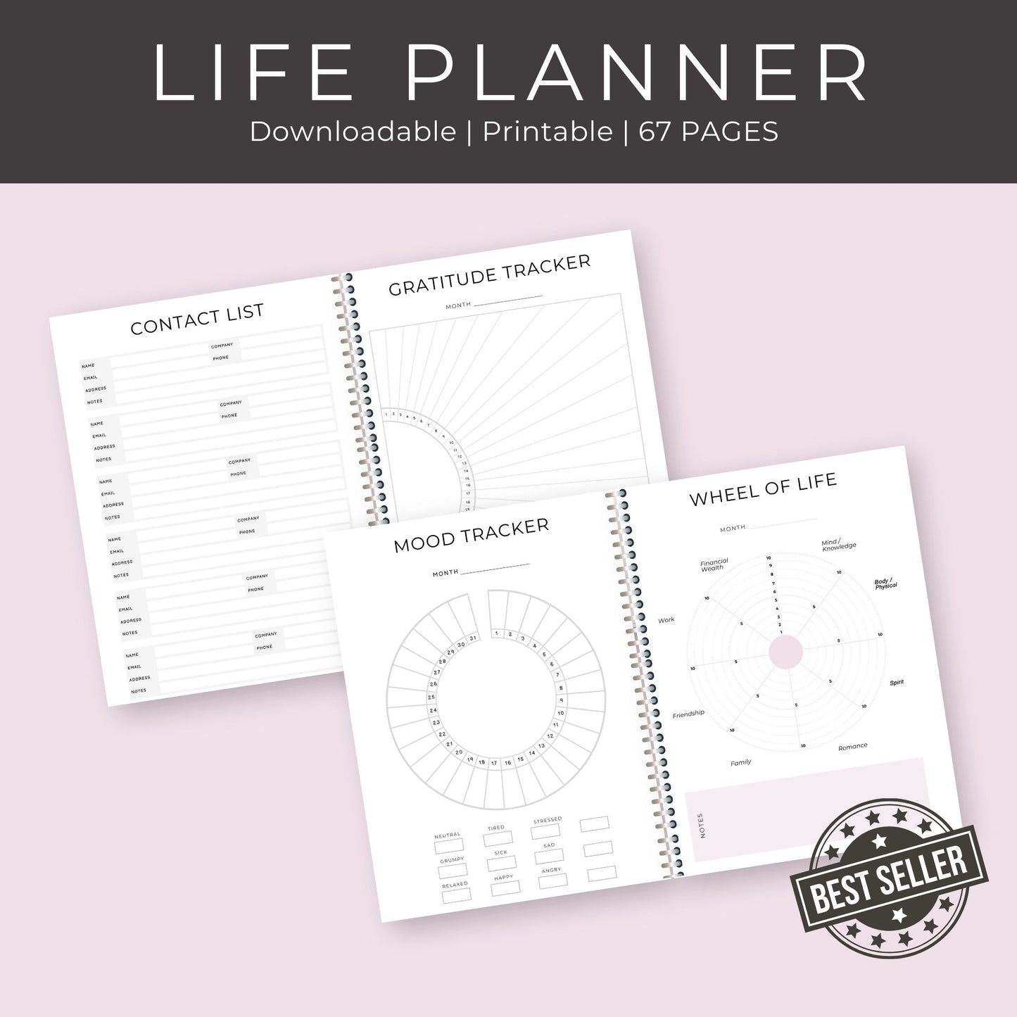 67-Page Life Planner: Goal Setting, Daily Organization, Finance & Wellness Printables