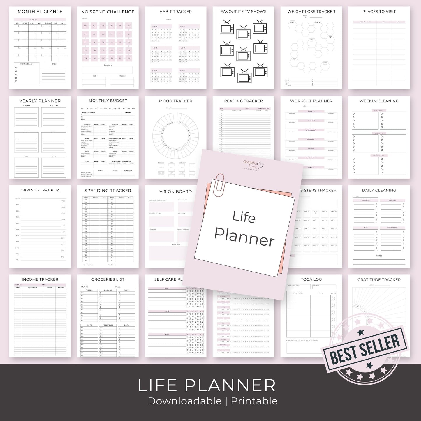 67-Page Life Planner: Goal Setting, Daily Organization, Finance & Wellness Printables