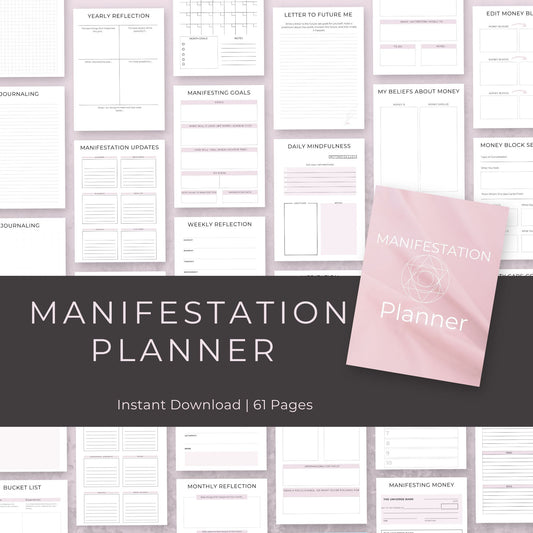 61-Page Manifestation Planner: Gratitude, Visualization, Affirmations & Goal Setting Printables