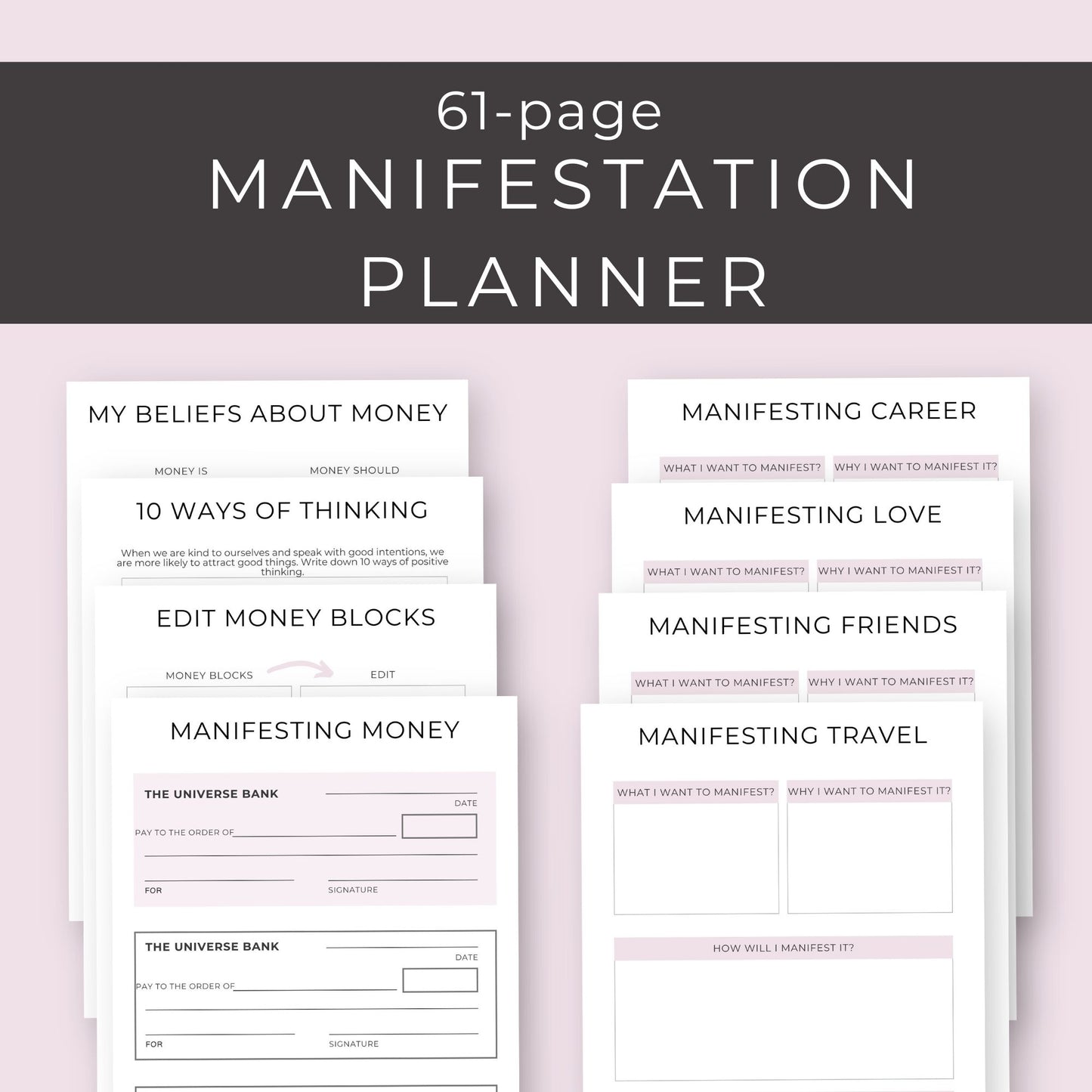 61-Page Manifestation Planner: Gratitude, Visualization, Affirmations & Goal Setting Printables