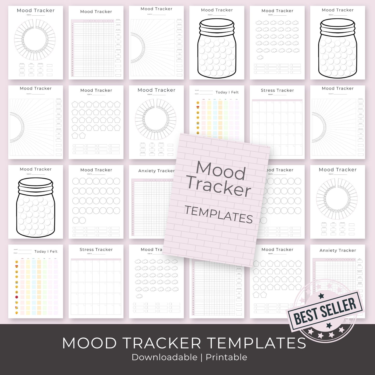 11-Page Mood Trackers Bundle: Mood, Stress, and Anxiety Tracking Templates