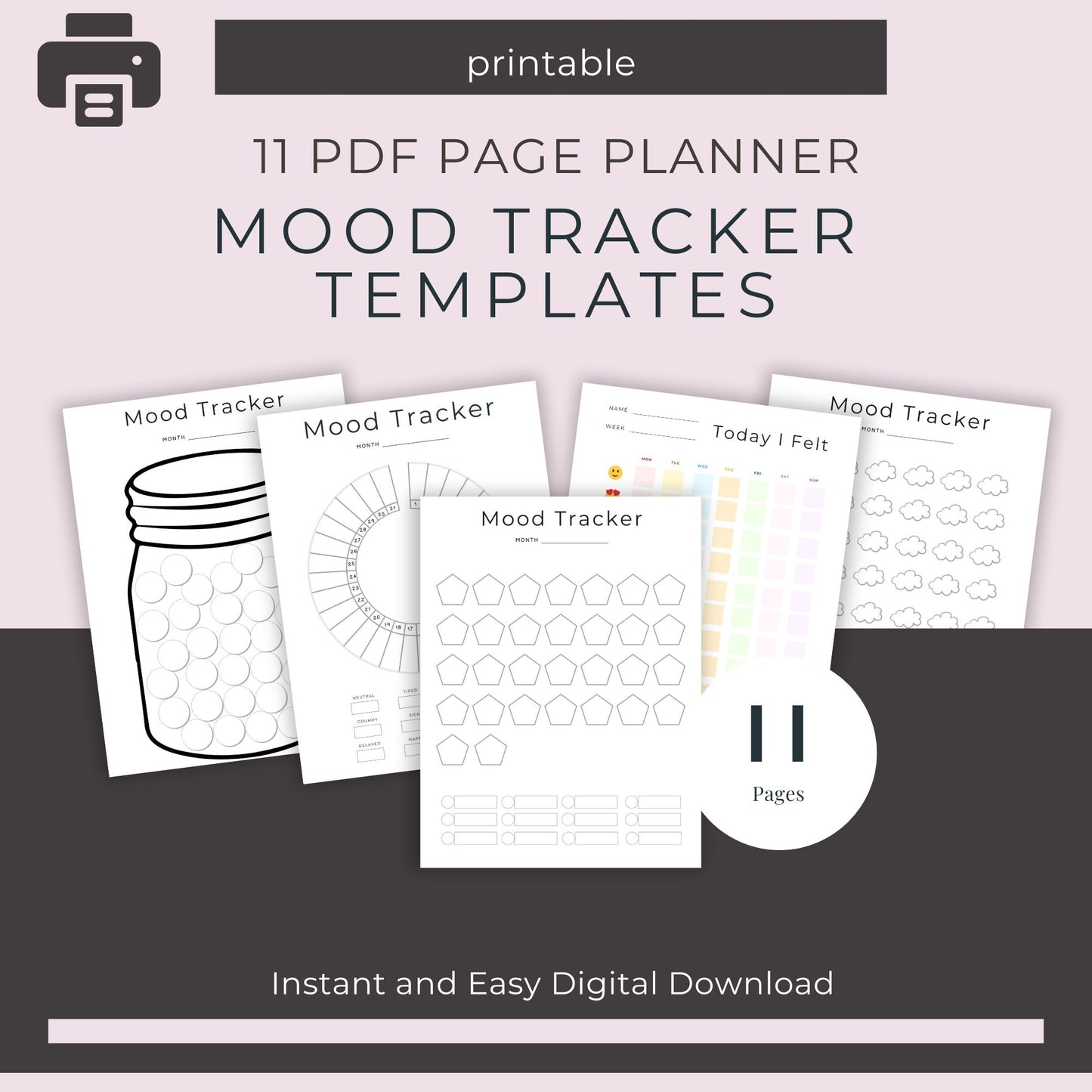 11-Page Mood Trackers Bundle: Mood, Stress, and Anxiety Tracking Templates