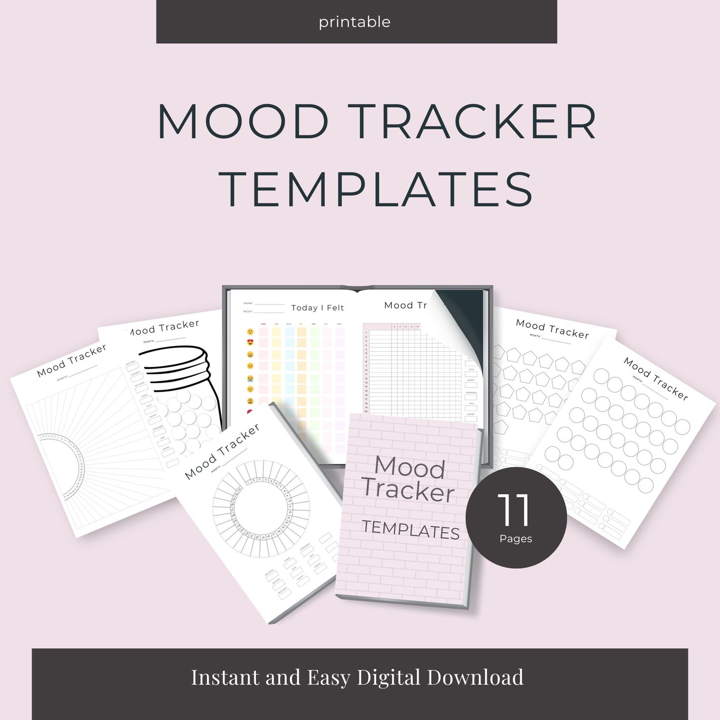 11-Page Mood Trackers Bundle: Mood, Stress, and Anxiety Tracking Templates