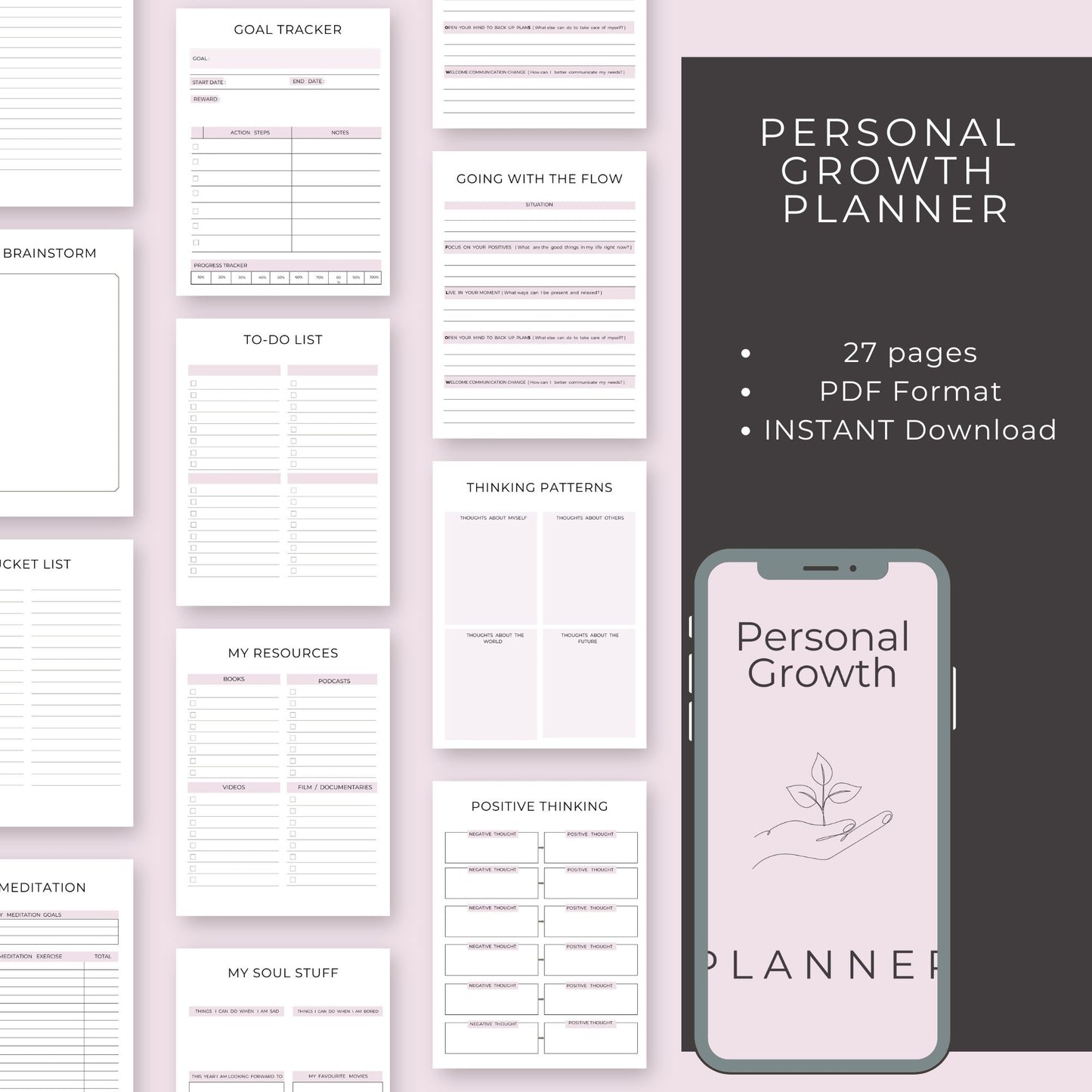 27-Page Personal Growth Planner: Goal Setting, Reflection & Mindset Tools