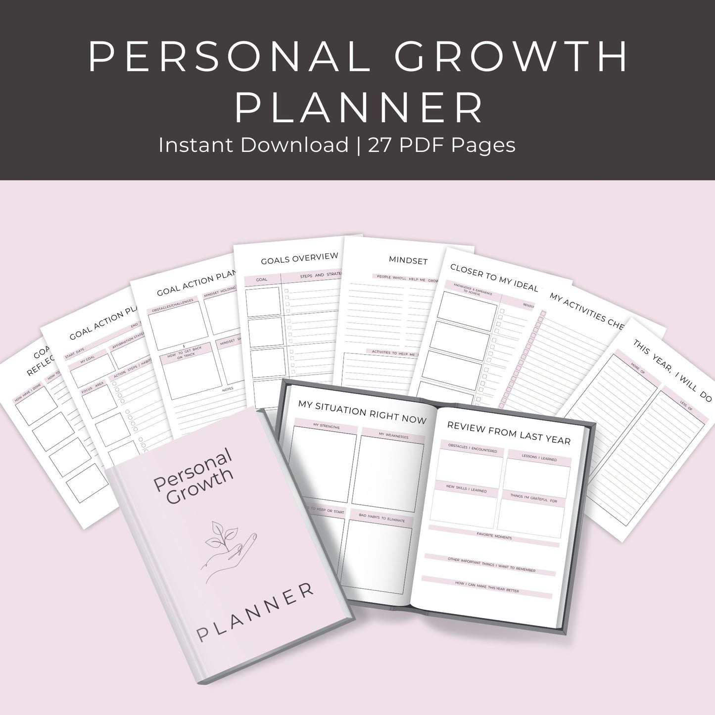 27-Page Personal Growth Planner: Goal Setting, Reflection & Mindset Tools