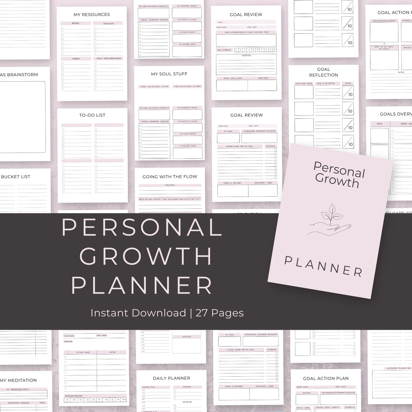 27-Page Personal Growth Planner: Goal Setting, Reflection & Mindset Tools