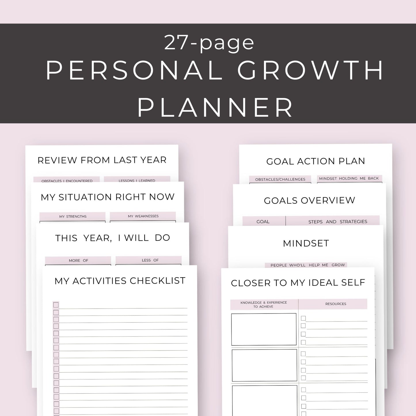 27-Page Personal Growth Planner: Goal Setting, Reflection & Mindset Tools