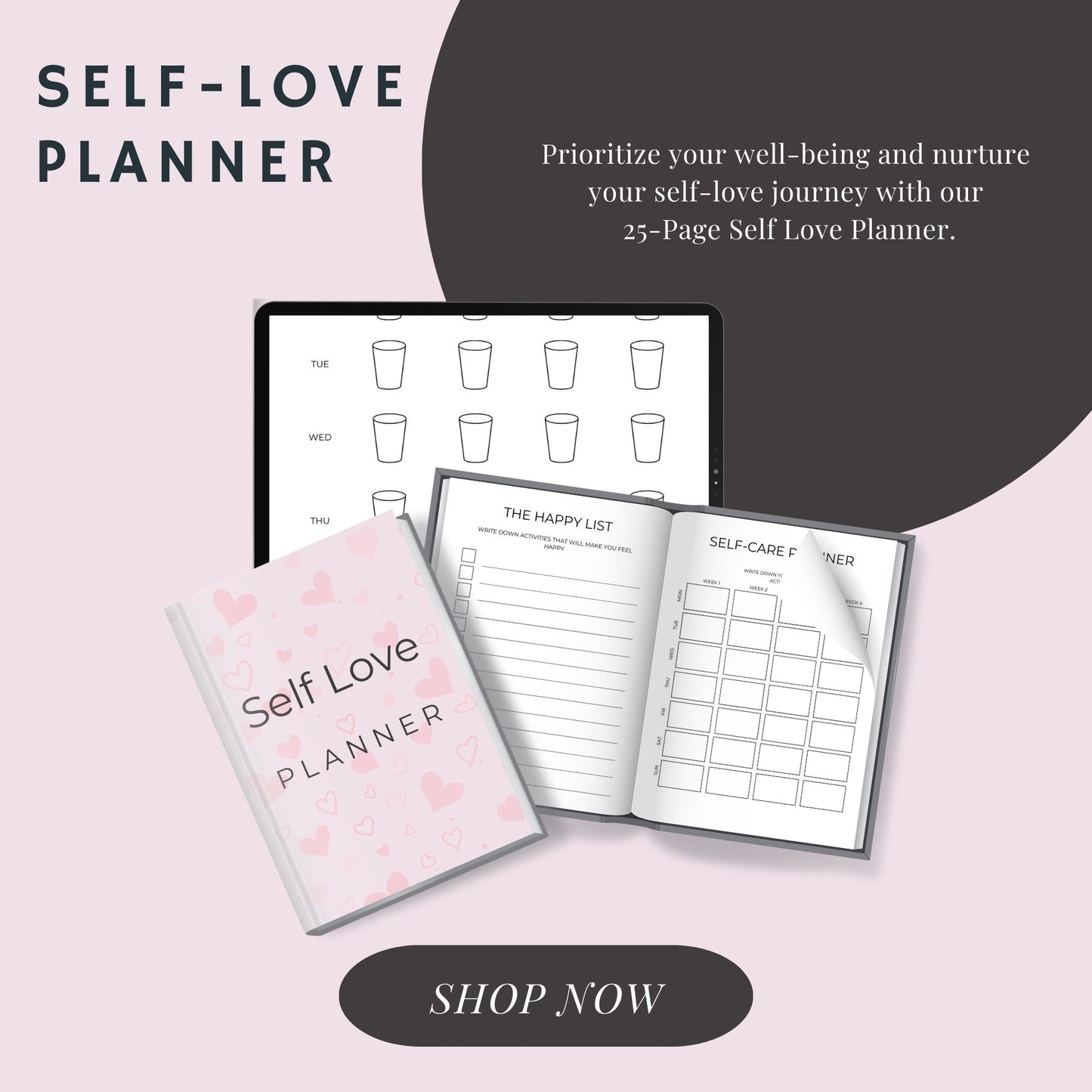 25-Page Self Love Planner: Journals, Self Care Checklists & Reflection Printables