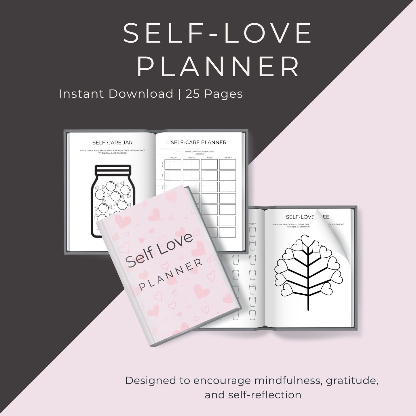 25-Page Self Love Planner: Journals, Self Care Checklists & Reflection Printables