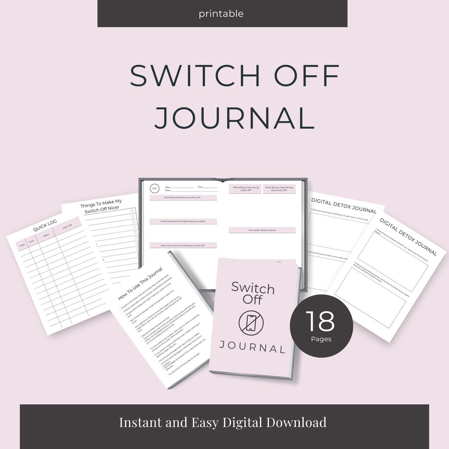 Switch Off Journal – 18-Page Digital Detox & Mindfulness Planner