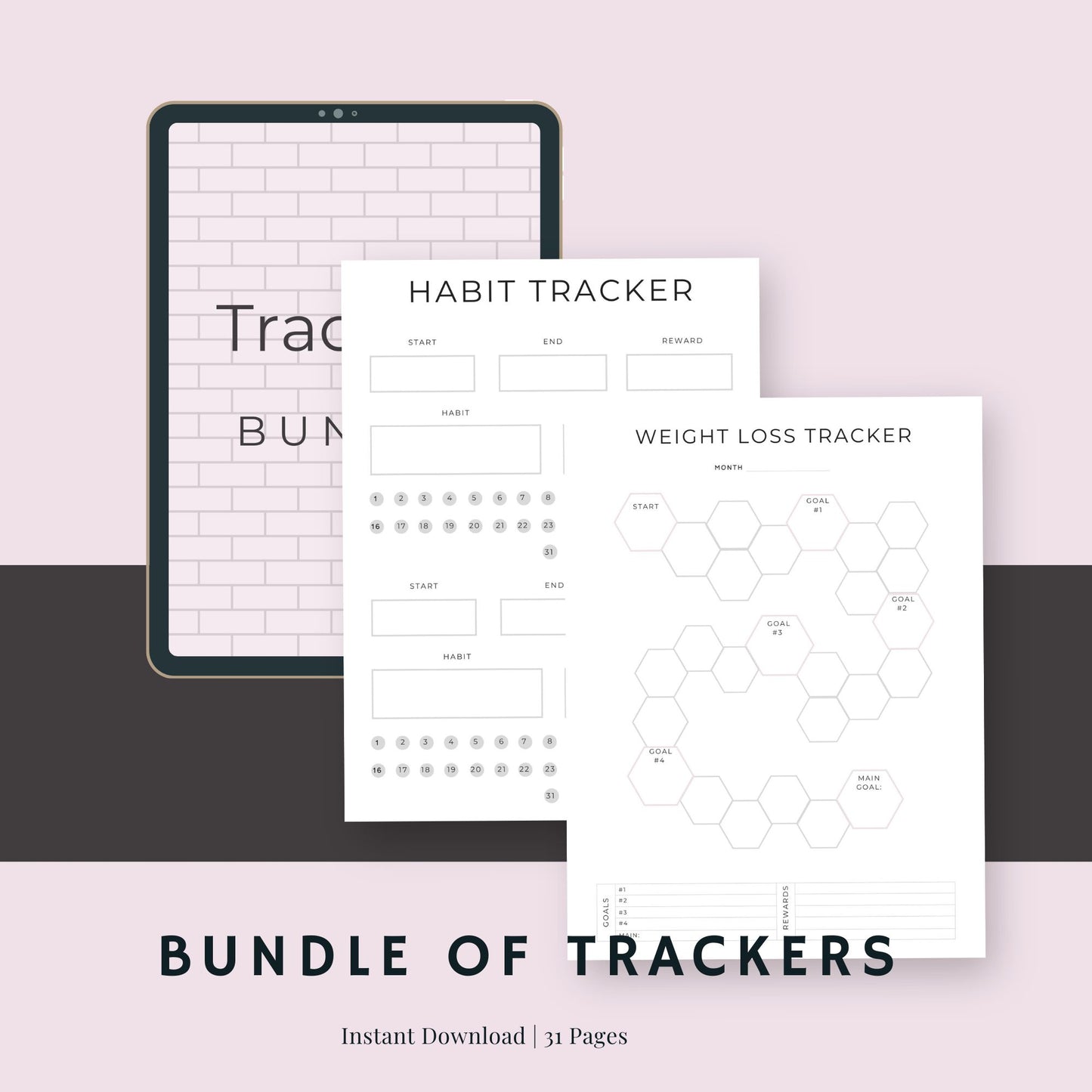 Trackers Bundle – 31-Page Printable Planners for Health, Habits & Goals