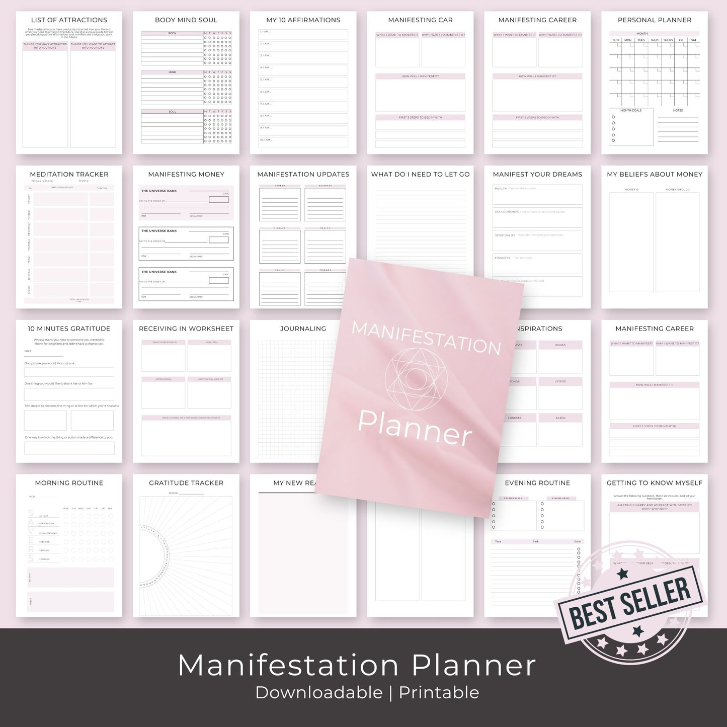 61-Page Manifestation Planner: Gratitude, Visualization, Affirmations & Goal Setting Printables